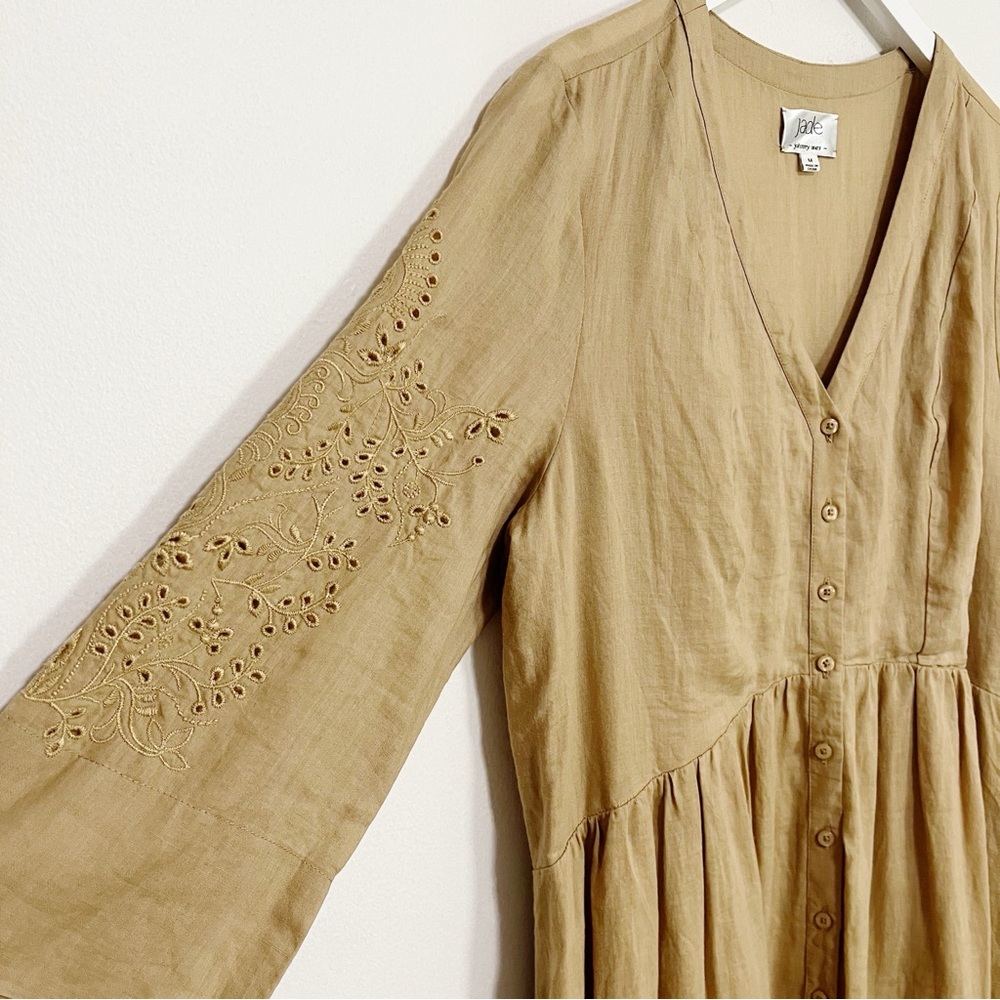 BOGO! Johnny Was Jade Embroidered Eyelet Midi Dress Tan Size Medium - Picture 5 of 10